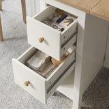 [White] Stovra Drop Leaf Dining Table both drawers open showing cutlery and stationery in top and linens below