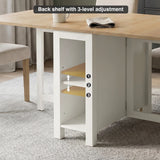 [White] Stovra Drop Leaf Dining Table back shelf detail showing 3-level height adjustment positions
