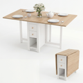 150cm White Drop Leaf Folding Dining Table with Drawers