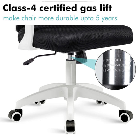 [White] White small office desk chair with SGS-4 certified gas piston for smooth and reliable height adjustments.