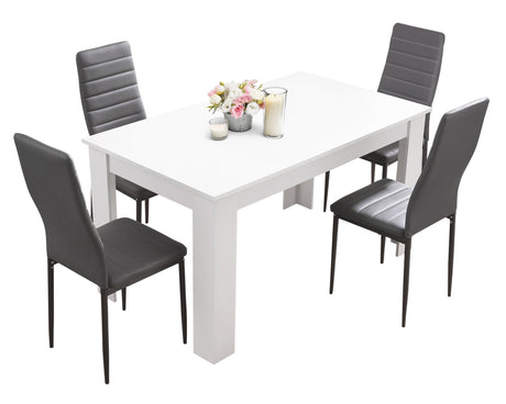 White table and chairs dining set, compact design for small modern dining spaces.