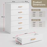 [White] Top drawer of the White Tall 5 Drawer Chest of Drawers opened to show organized internal storage.