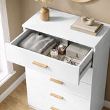 [White] Top drawer of the White Tall 5 Drawer Chest of Drawers opened to show organized internal storage.