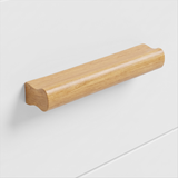 [White] Close-up detail of the smooth natural solid wood handle on the White 5 Drawer Chest.