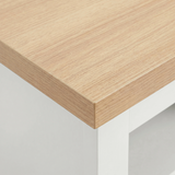 [White] Tavero corner TV unit oak effect top surface close-up showing warm natural wood grain