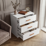 [White] bedroom drawers with all drawers extended displaying interior storage capacity and depth
