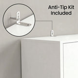 [White] Anti-tip kit included with a white cabinet on a light gray background
