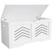 White storage bench with open lid on a white background