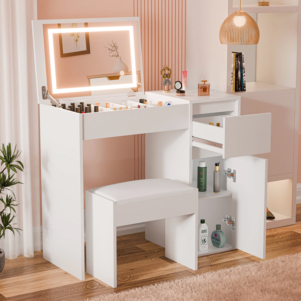 Small Dressing Table with Mirror and Lights, Stool -Makeup Vanity Desk Small Dressing Table with Mirror and Lights, Stool -Makeup Vanity Desk