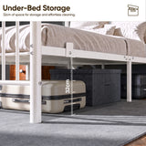 [White | Double] Metal double bed 32cm under-bed clearance shown with suitcases & a storage box beneath the metal slat frame.