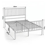 [White | King] White Vertical King Size Metal Bed Frame with High Headboard showing 155cm width, 207cm length, and 113cm headboard height.