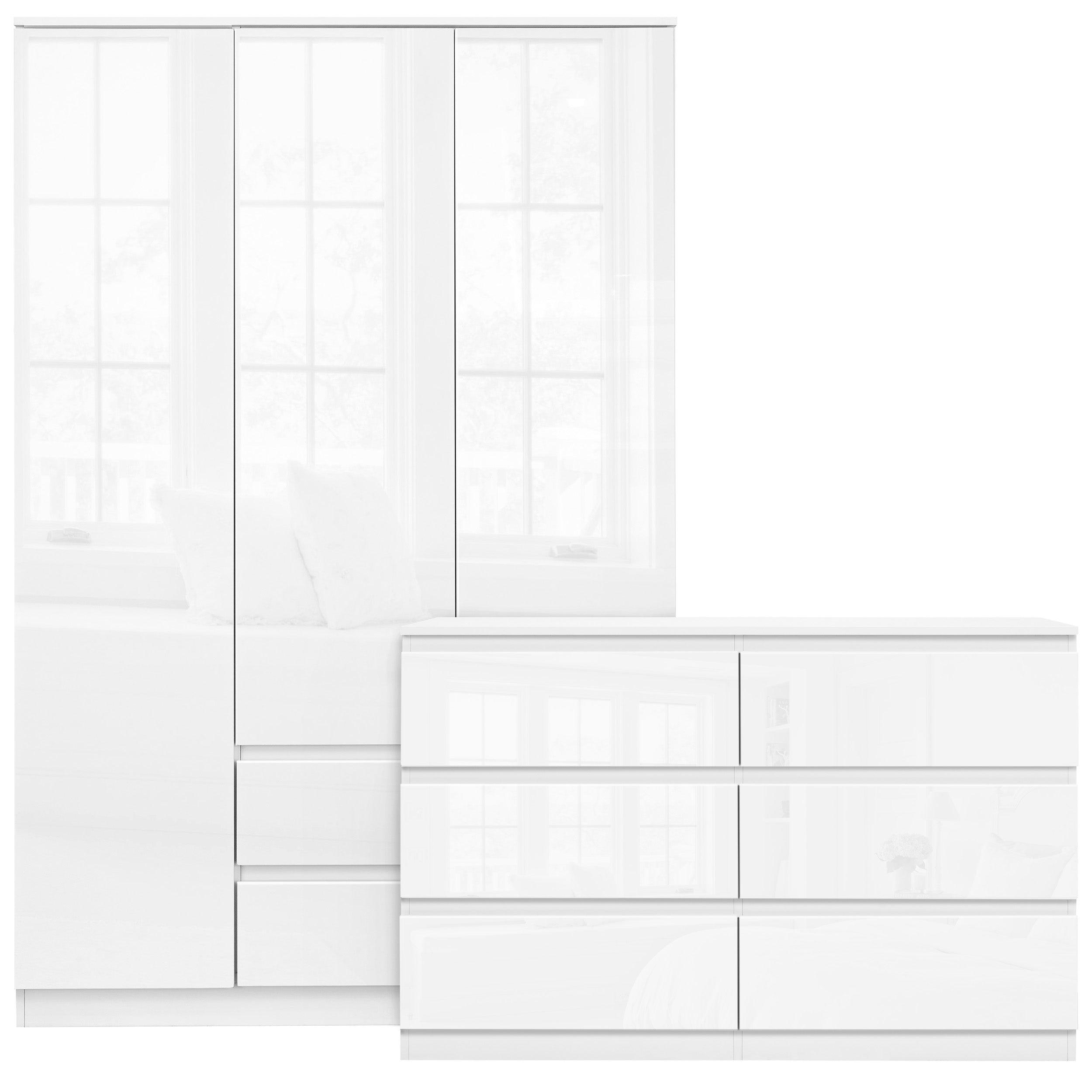 White wardrobe and chest of drawer set elegant and spacious storage for bedrooms