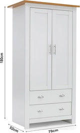 White wardrobe with drawers, modern design, 2 doors, 79x52x180cm, bedroom storage