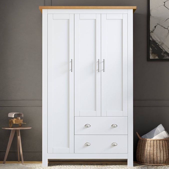 Buy Shaker Triple Wardrobe With Shelves And Drawers