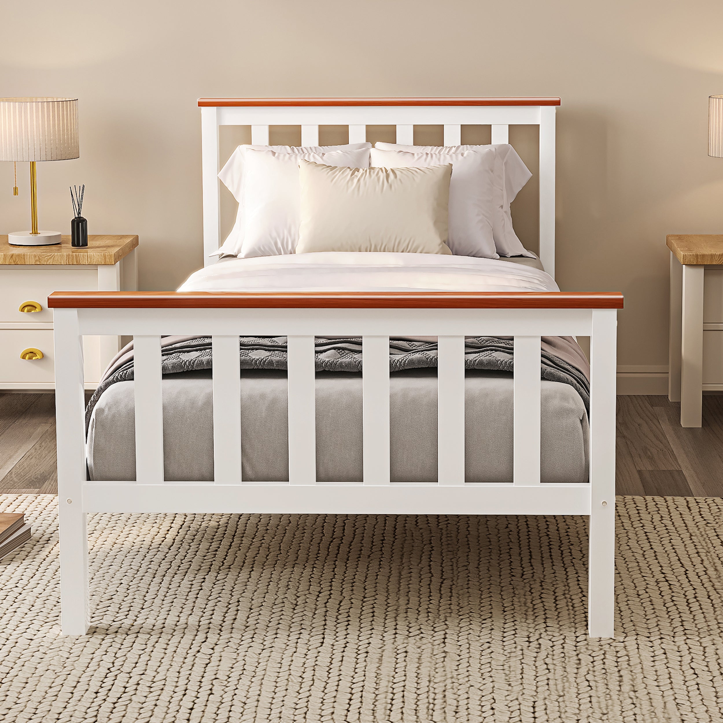 Elegant white wooden single bed – timeless design, sturdy frame, and perfect for any bedroom décor.