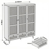 [White] Wovena 3 door wardrobe dimension diagram showing 138.5cm width, 180cm height and 55cm depth