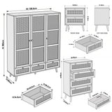 [White] Wovena rattan bedroom furniture set: wardrobe 138.5x55x180cm, chest 70x40x95cm, bedside 50x40x55cm