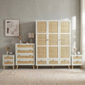 Wovena White Rattan 4 Piece Bedroom Set- Pine Legs