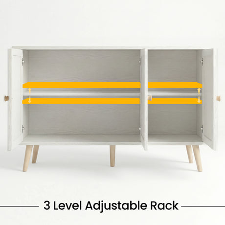 [White] cabinet with adjustable shelves feature on a white background