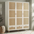 Wovena Rattan 3 Door Wardrobe With Drawers and Shelves - White