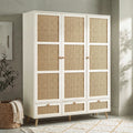 Wovena Rattan 3 Door Wardrobe With Drawers and Shelves - White