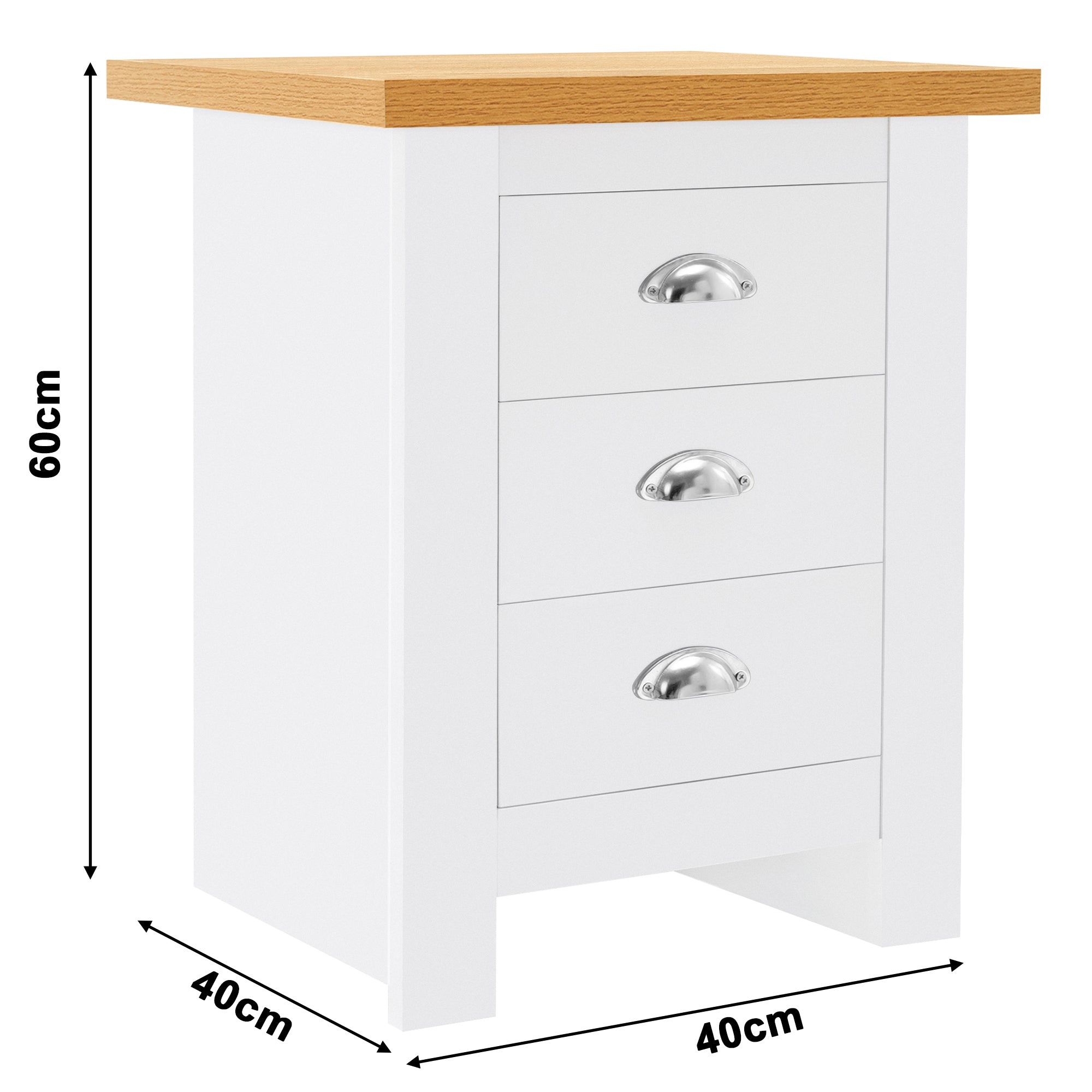 Spacious wide 3-drawer bedside table, offering stylish storage and modern functionality