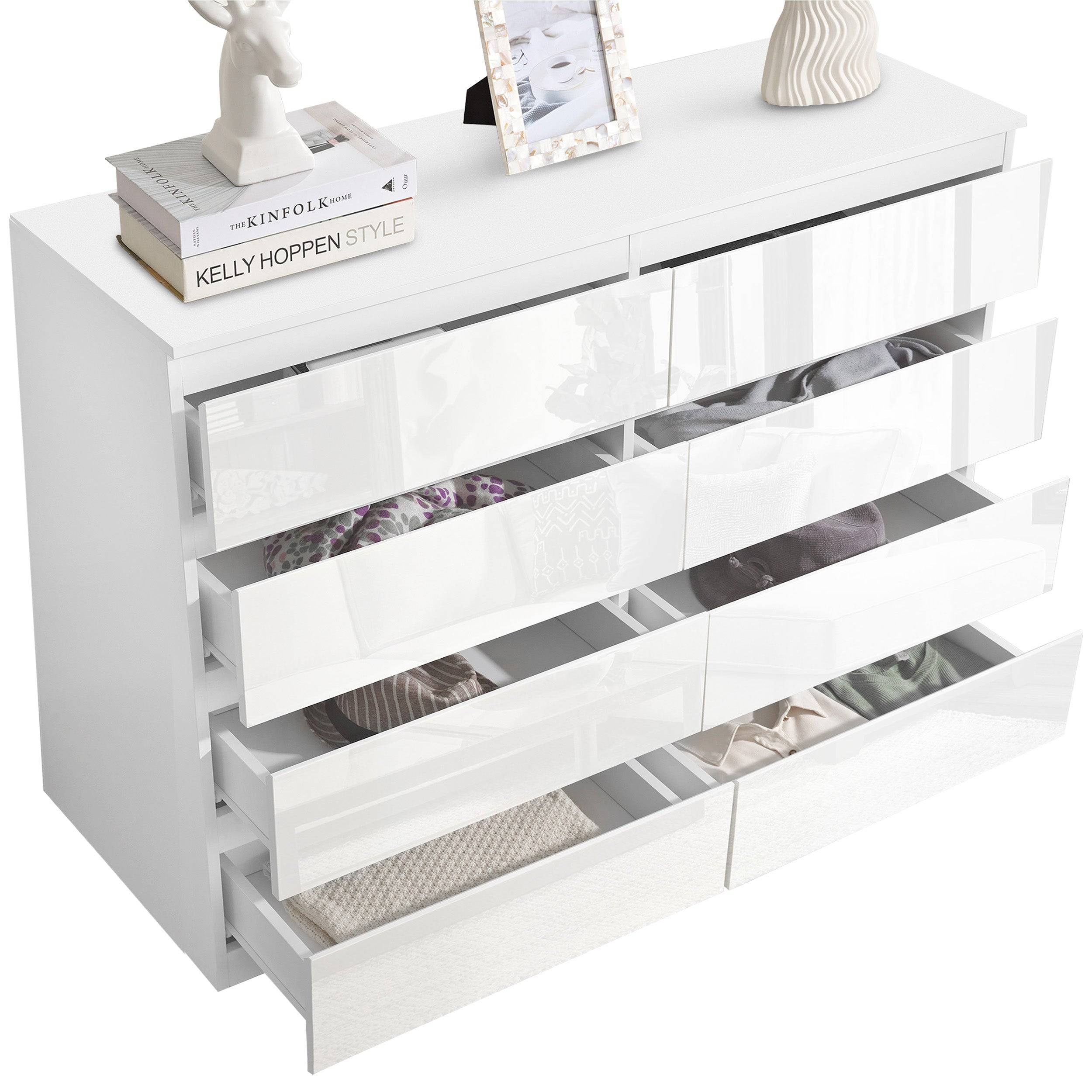 Drawora Wide Chest of Drawers | Black Grey White 8 Drawer Chest