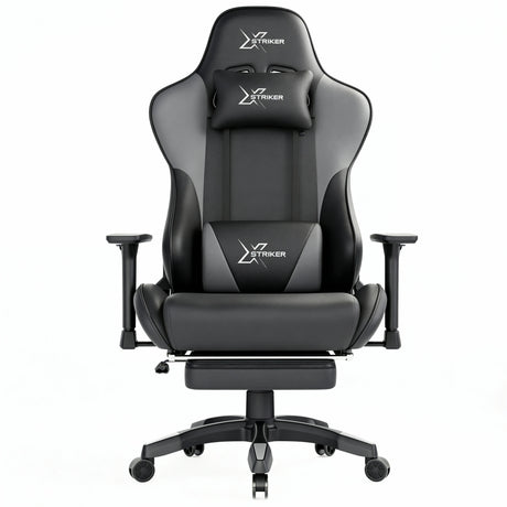 Comfy Gaming Chair with Footrest, Wide Seat & 3D Armrest Xstriker in black with ergonomic design, lumbar support, and adjustable features for adults.