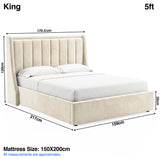 [Beige | King] Bed dimensions: frame 170.5W x 217L x 120H cm, footboard 35 cm; mattress 150 x 200 cm