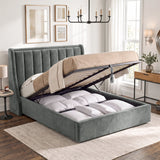 [Grey | King] Winged ottoman storage bed open with gas-lift frame, slats and under-bed storage