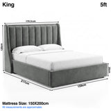 [Grey | King] Bed dimensions: frame 170.5W x 217L x 120H cm, footboard 35 cm; mattress 150 x 200 cm