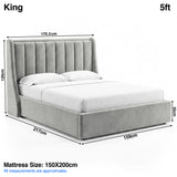 [Light Grey | King] Bed dimensions: frame 170.5W x 217L x 120H cm, footboard 35 cm; mattress 150 x 200 cm