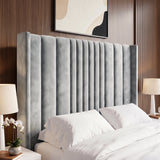 [Double | Light Grey] Winged headboard scene with channelled wall in a modern bedroom