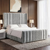 [Double | Light Grey] Side angle of winged ottoman bed with vertical channel-stitched headboard and matching footboard