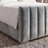 [Double | Light Grey] Footboard detail showing deep fluted velvet channels matching headboard design
