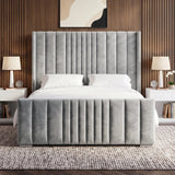 [Double | Light Grey] Symmetrical day light scene with tall fluted headboard and matching footboard between nightstands