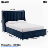 [Blue | Double] Bed dimensions: frame 155.5W x 207L x 120H cm, footboard 35 cm; mattress 135 x 190 cm