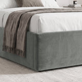 [Grey | Double] Close-up of padded footboard corner showing plush fabric and Elevated bed base detail
