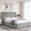 [Light Grey | Double] Winged ottoman storage bed angled room view with winged vertical panel headboard and bedding