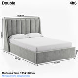 [Light Grey | Double] Bed dimensions: frame 155.5W x 207L x 120H cm, footboard 35 cm; mattress 135 x 190 cm