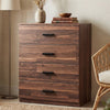 [Dark Bronx] four drawer chest styled in neutral interior with warm tones and visible grain texture