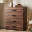 [Dark Bronx] four drawer chest styled in neutral interior with warm tones and visible grain texture
