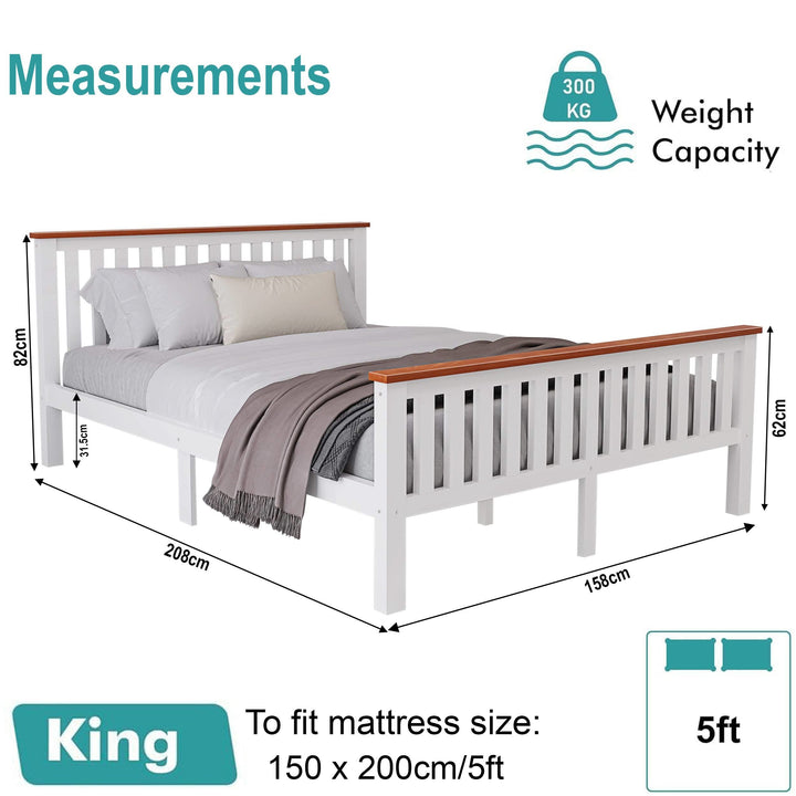 [White + Pine | King] Material card solid pine king size wooden bed frame with 450-550 kg/m3 density and rot resistance