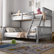 Children’s bedroom featuring a grey bunk bed with playful toys placed against a wall and a colorful rug on the floor