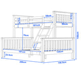 Measurement chart of a wooden bunk bed with dimensions labeled