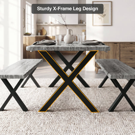 [Wooden Grey] Crosswick Dining Table with Bench X-Leg sturdy X-frame leg design detail in styled dining space