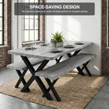 [Wooden Grey] Industrial 6 Seater Dining Table with Benches tucked neatly into a bright compact corner
