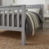 [Single | Grey] Close-up of Shaker slatted headboard showing vertical wooden slats with pillows and bedding below