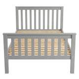 [Single | Grey] Front studio view of Shaker wooden single bed showing slatted headboard and footboard with pine slats