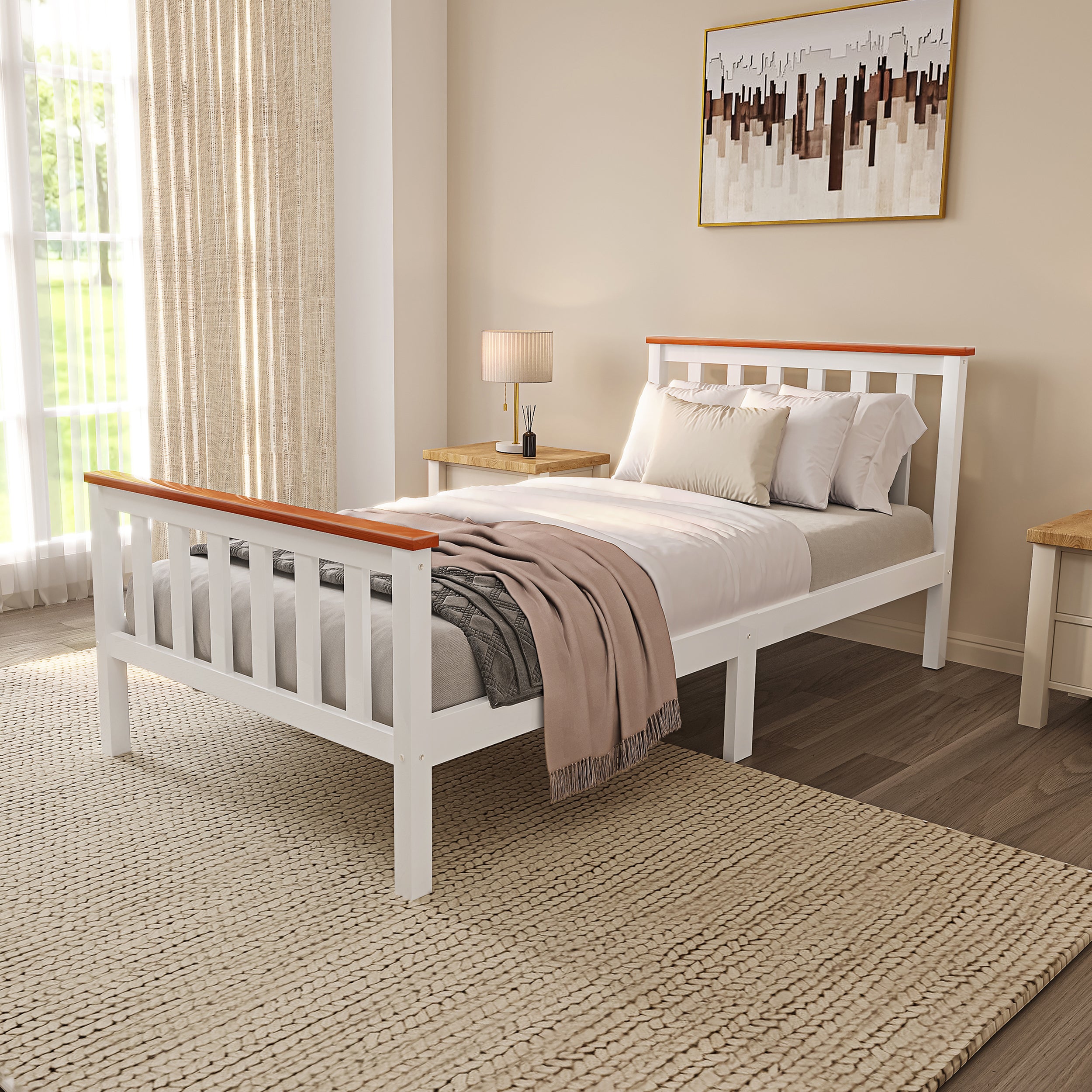 Sturdy wooden single bed – classic design, durable construction, and perfect for any bedroom.